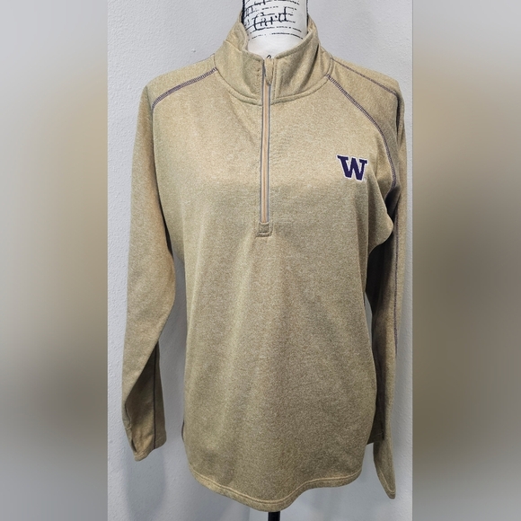 Knights Apparel Washington Huskies UW Purple Gold 1/4 Zip Thumb Hole Shirt Sz L - Picture 1 of 14